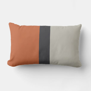 Modern Orange Red Silver Grey Stripe Pattern Lumbar Cushion