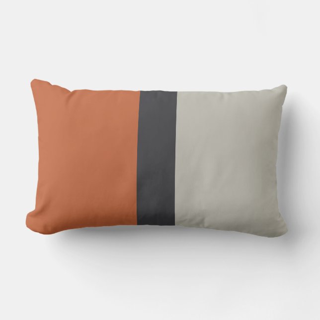 Modern Orange Red Silver Grey Stripe Pattern Lumbar Cushion (Front)
