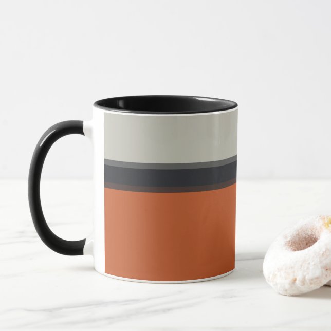 Modern Orange Red Silver Grey Stripe Pattern Mug (With Donut)