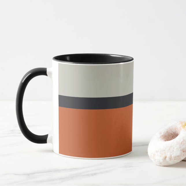 Modern Orange Red Silver Grey Stripe Pattern Mug (With Donut)
