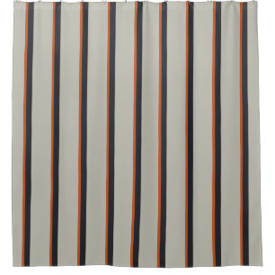 Modern Orange Red Silver Grey Stripe Pattern Shower Curtain