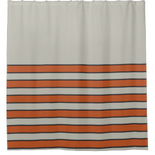 Modern Orange Red Silver Grey Stripe Pattern Shower Curtain