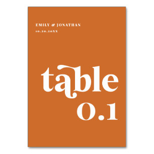 Modern Orange Retro Boho Wedding Table Number