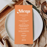 Modern Orange Retro Tropical Wedding Menu<br><div class="desc">A vibrant addition to your wedding table decor. Perfect for a retro wedding with 70s inspired wedding themes, this menu offers retro wedding inspiration for a funky wedding, eclectic wedding, or disco wedding. Ideal for a disco ball wedding theme or boho disco wedding, its groovy wedding vibes suit a hippie...</div>