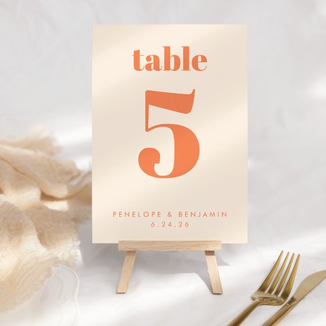 Modern Orange Retro Typography Custom Table Number (Creator Uploaded)