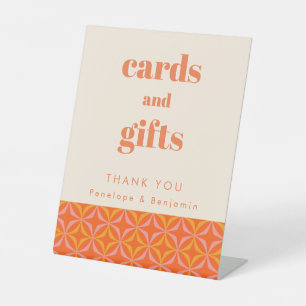 Modern Orange Retro Typography Wedding Cards Gifts Pedestal Sign