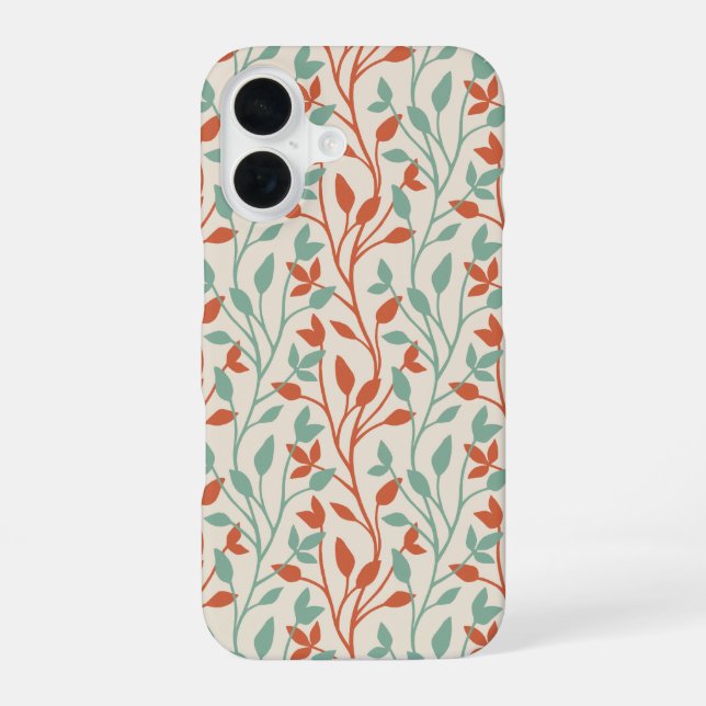 Modern Orange Sage Botanical Vine Design iPhone 16 Case (Back)