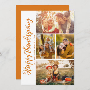 Modern orange script happy thanksgiving photo card