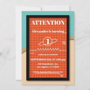 Modern Orange Spaceship Electronics Birthday  Invitation