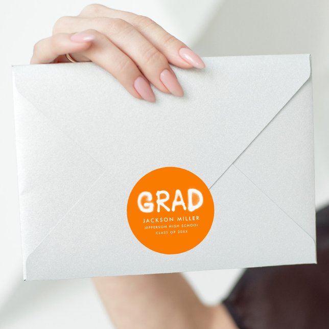 Modern Orange Spray Paint Graduation Classic Round Sticker (Creator Uploaded)