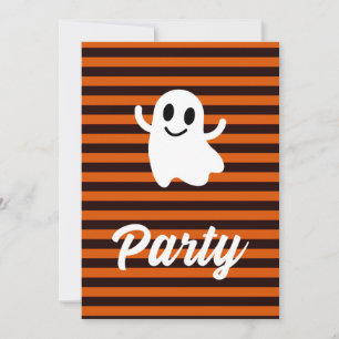 Modern Orange Stripes Ghost Halloween Party Invitation