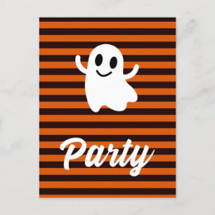Modern Orange Stripes Ghost Halloween Party Postcard