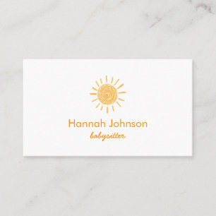 Modern Orange Sun Babysitter Business Card