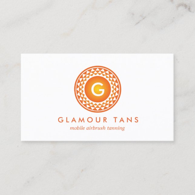 MODERN ORANGE SUN LOGO MONOGRAM for TANNING SALON Business Card (Front)