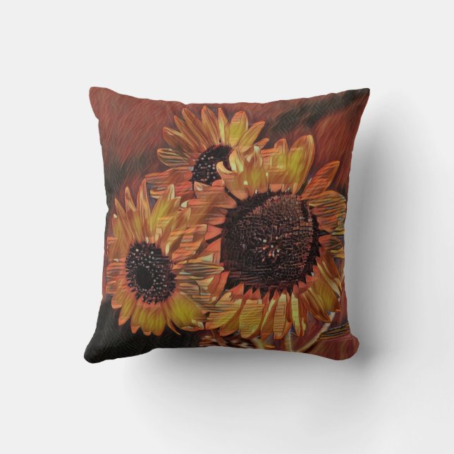 Modern Orange Sunflower Art  Cushion (Back)
