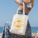Modern Orange Sunny Summer Family Name Vacation Large Tote Bag<br><div class="desc">Cute summer family vacation tote bags to bring your vacation essentials to your summer vacation, beach vacation or theme park trip! This design features a modern summer themed logo, custom family name and custom text on the top and bottom - change the text to your destination and year or any...</div>