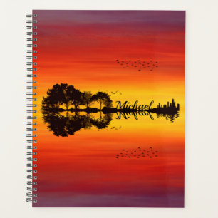 Modern Orange Sunset Guitarist Name Watercolor Planner