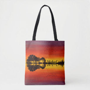 Modern Orange Sunset Guitarist Name Watercolor Tote Bag
