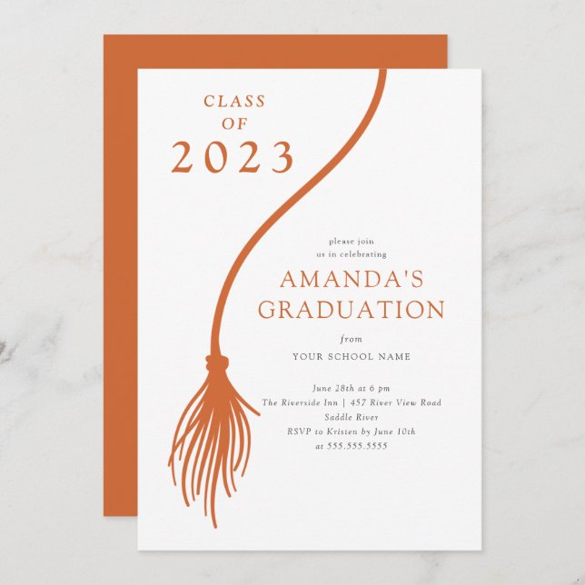 Modern Orange Tassel Graduation Party Invitation (Front/Back)