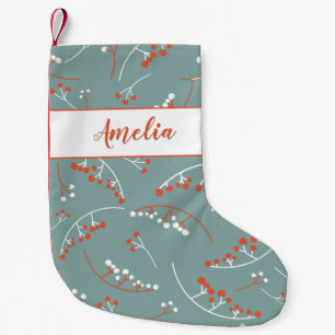 Modern orange teal white berries illustration small christmas stocking