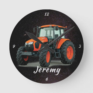 Modern Orange Tractor Round Clock