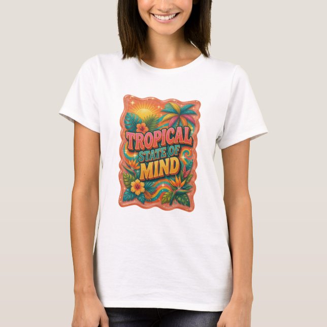 Modern Orange TROPICAL STATE OF MIND Slogan Tee (Front)