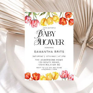 Modern Orange Tulips Floral Baby Shower Invitation