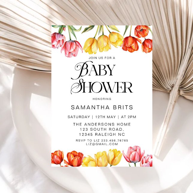Modern Orange Tulips Floral Baby Shower Invitation (Creator Uploaded)