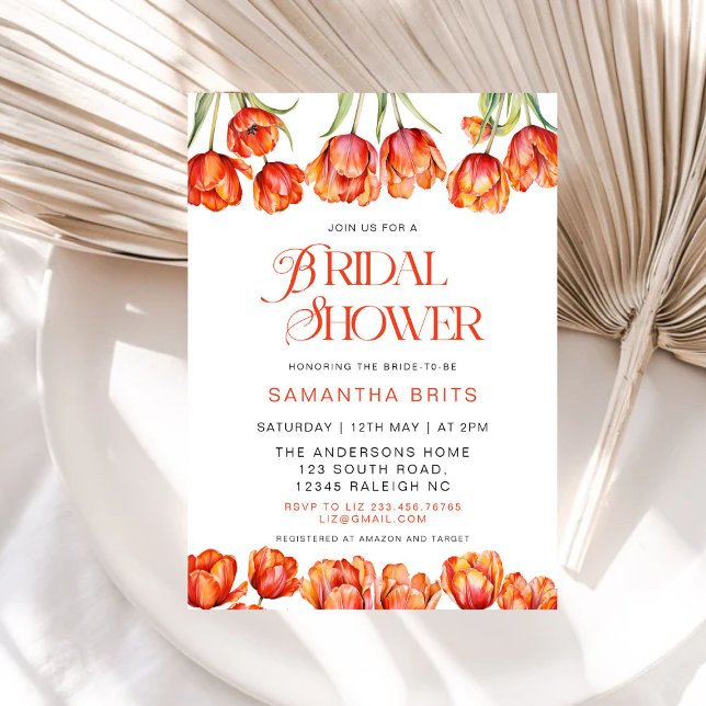 Modern Orange Tulips Floral Bridal Shower Invitation (Creator Uploaded)