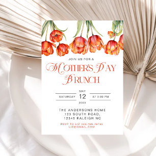Modern Orange Tulips Floral Mothers Day Brunch Inv Invitation
