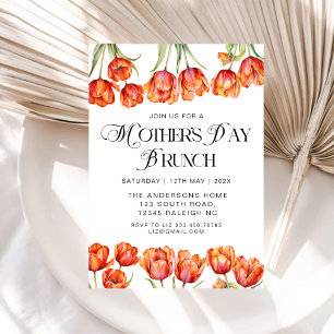 Modern Orange Tulips Floral Mothers Day Brunch Invitation