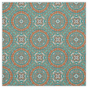 Modern Orange Turquoise Ethnic Mosaic Pattern Fabric