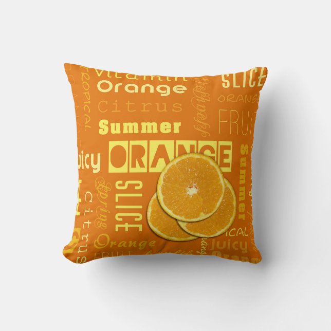 Modern Orange Typography Fruit Slice Cushion (Front)