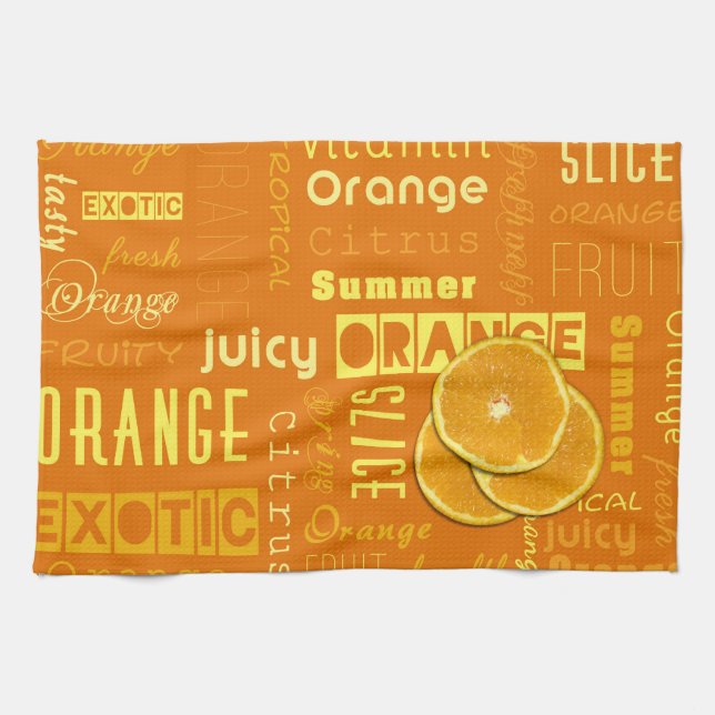 Modern Orange Typography Fruit Slice Tea Towel (Horizontal)