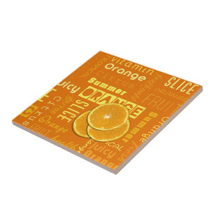 Modern Orange Typography Fruit Slice Tile