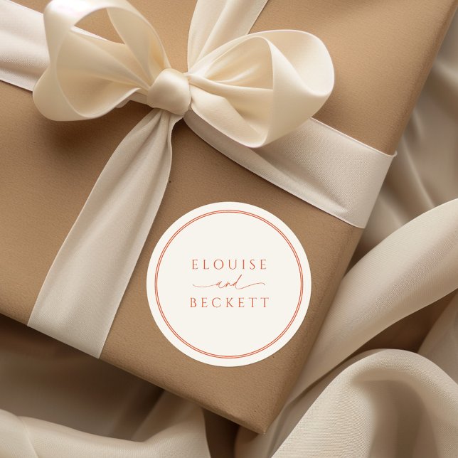 Modern Orange Typography Round Wedding Sticker (Creator Uploaded)