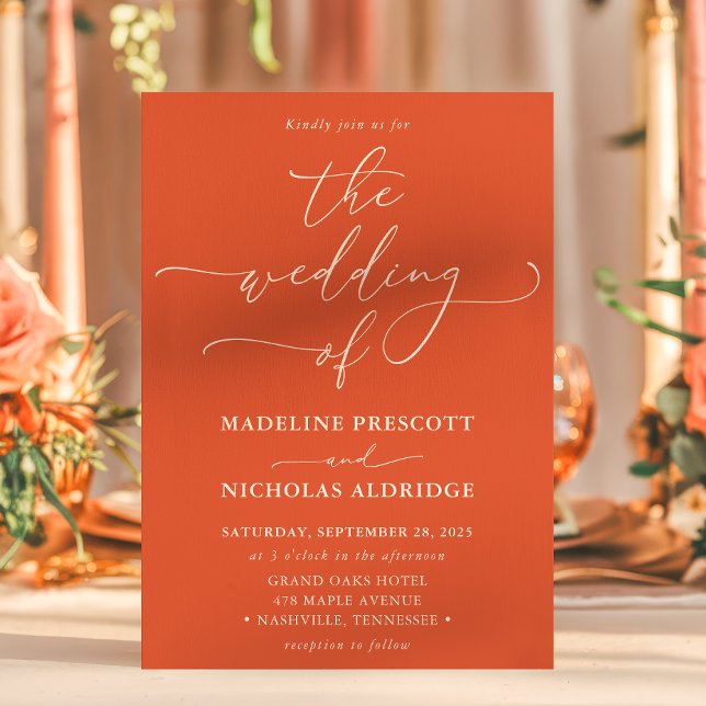 Modern Orange Verona Sunset Calligraphy Wedding Invitation (Creator Uploaded)