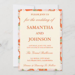 Modern Orange Vintage Ivory Floral Wedding Invitation