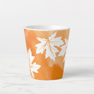 Modern orange watercolor and white maple leaves latte mug