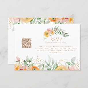 Modern Orange Watercolor Floral QR Code Wedding RSVP Card