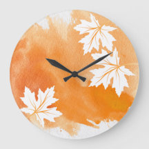 Modern orange watercolor splash and maple leaves