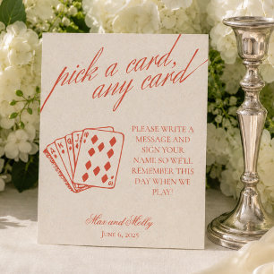 Modern Orange Wedding Playing Cards Pedestal Sign