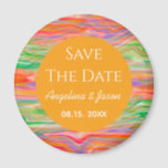 Modern Orange Wedding Save The Date Magnet<br><div class="desc">Vibrant,  adorable,  rustic hand painted marbled pattern,  in trendy bright colours. Trendy red,  green and orange,  modern art Wedding Save the Date invitation.</div>