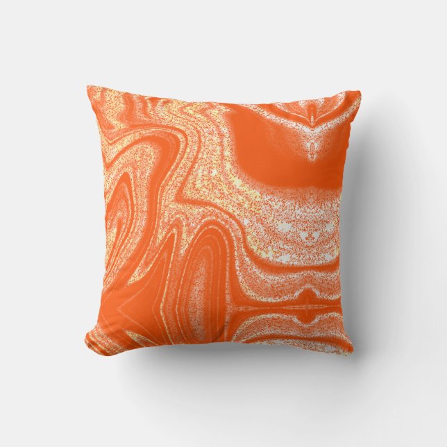 Modern orange white abstract marble pattern cushion (Front)