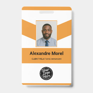 Modern Orange White Chevron Photo Employee ID Badge