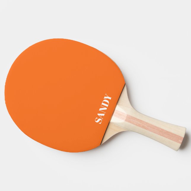 Modern orange &white monogram name  ping pong paddle (Side)