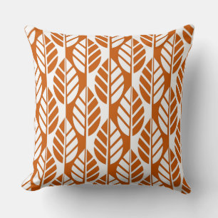Modern Orange White Regular Leaves Pattern Cushion