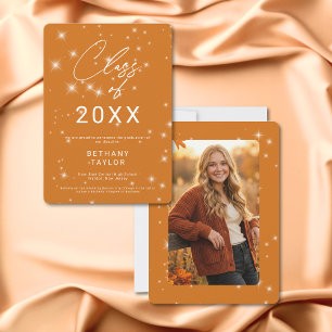 Modern Orange & White Sparkle Graduation Announcement