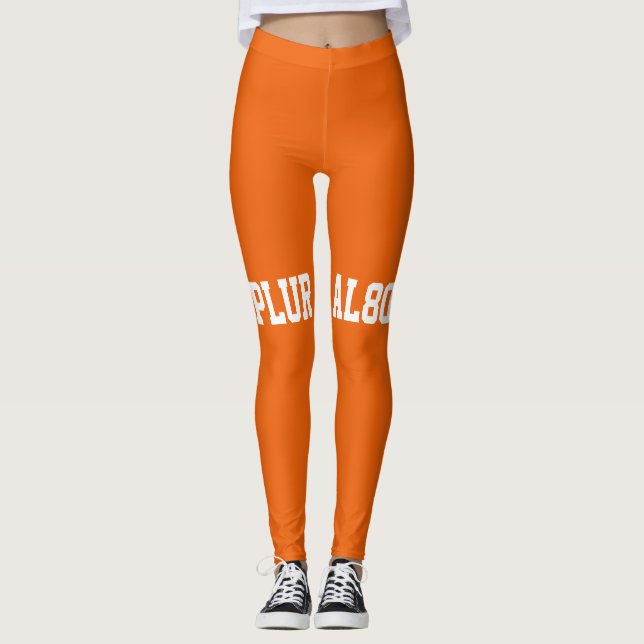 Modern orange white text workout leggings (Front)