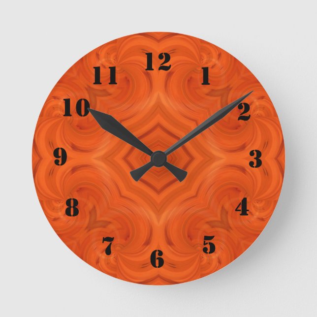 Modern orange wood pattern round clock (Front)